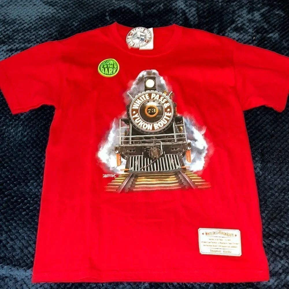 WHITE Pass Yukon Route Railroad Railway Glow in Dark T shirt Skagway Alaska-M